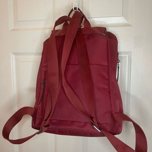 LIPAULT Red Wine NYLON Laptop large Backpack Bag faux leather flop top closure - Picture 3 of 16